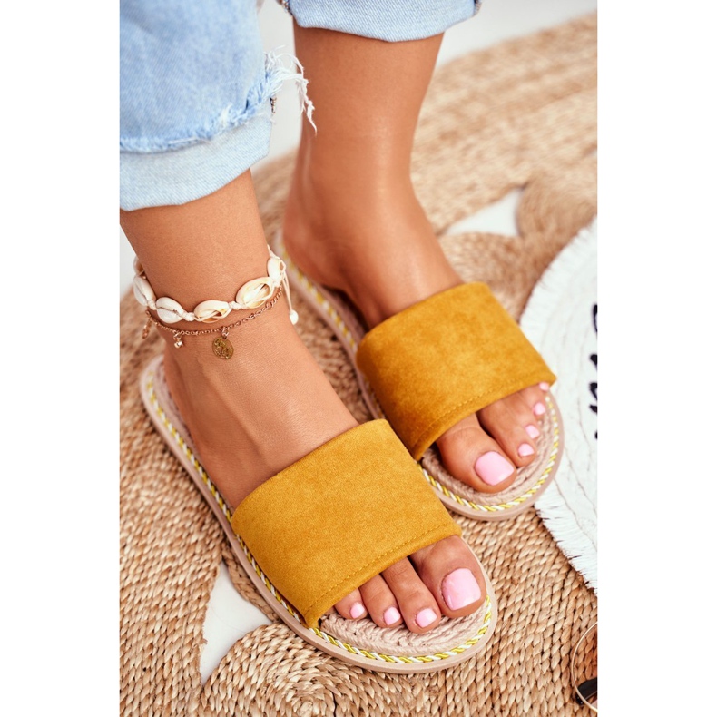 FRJ Papuci de damă clasici din piele galbenă Look Up Me 1