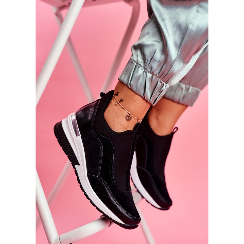 Vinceza Încălțăminte din piele cu alunecare sport pentru femei, negru SG20-7769 Alătură-te nouă 1