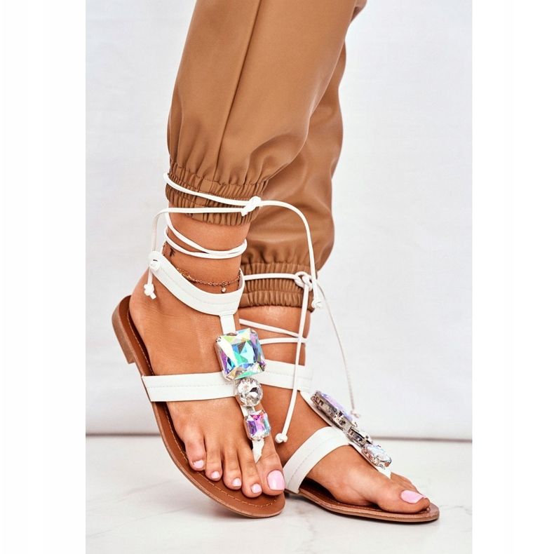 PS1 Sandale pentru femei Gladiator cu cristale Volare alb 1