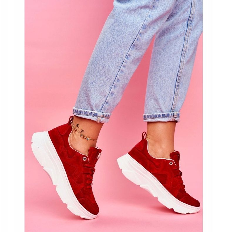 Pantofi sport din piele pentru femei GOE Red FF2N3017 roșu 1