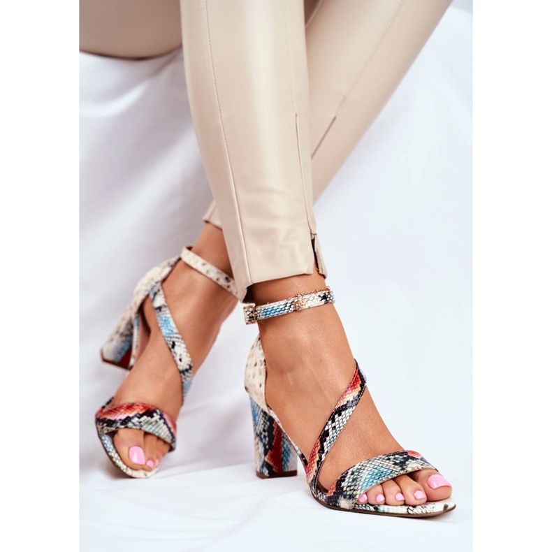 Sandale pentru femei cu toc înalt Sergio Leone Red Snake SK870 roșu multicolor 2