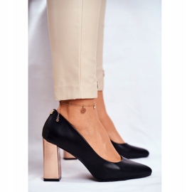 Pumps pentru femei pe toc auriu Sergio Leone Black PB216 negru 2