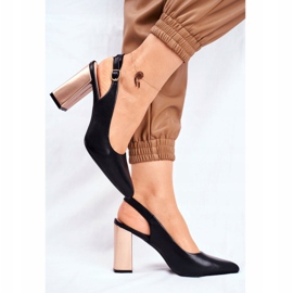 Pompe de damă cu toc deschis Sergio Leone Black PB218 negru galben 1