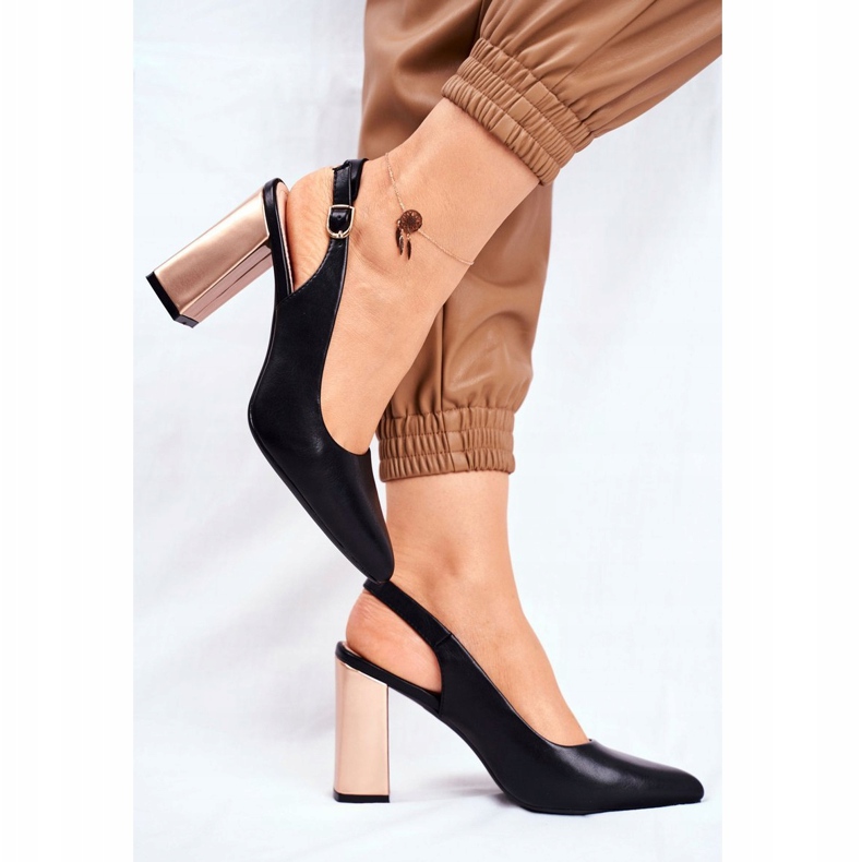 Pompe de damă cu toc deschis Sergio Leone Black PB218 negru galben 1