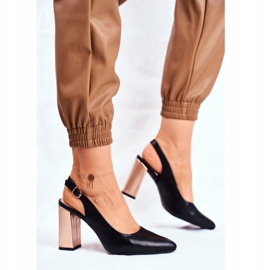 Pompe de damă cu toc deschis Sergio Leone Black PB218 negru galben 2