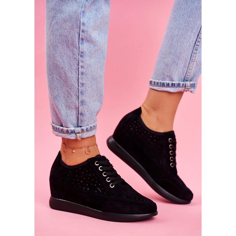 Adidași de damă Sergio Leone Openwork Black PB122 negru 2