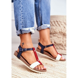 EVE Sandale de damă în formă de plat 8SD35-0306 Blue Navy Dubi maro albastru marin 1