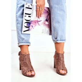 EVE Sandale de damă pe toc Velcro ajurat Kaki Reguli 1