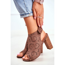 EVE Sandale de damă pe toc Velcro ajurat Kaki Reguli 2