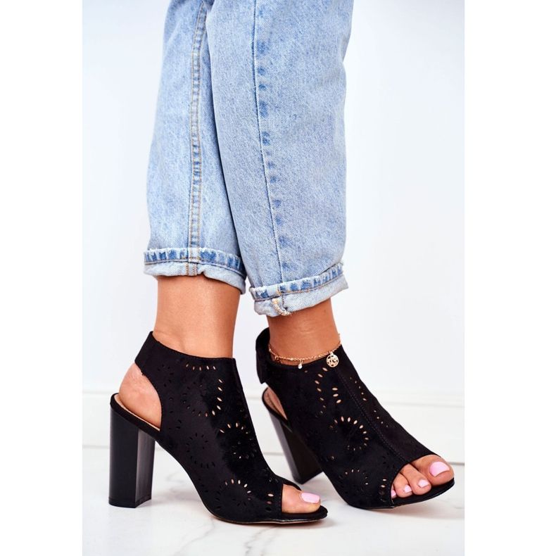 EVE Sandale de damă pe toc Velcro ajurat Regulile negre negru 1