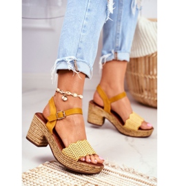 EVE Sandale de damă galbene Fobi pe toc înalt 1