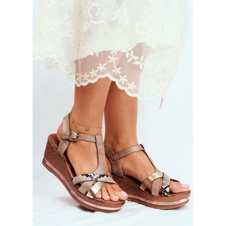 EVE Sandale pentru femei pe piele de șarpe bej înscriere 2