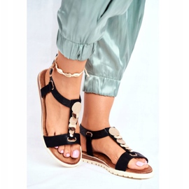 EVE Sandale plate negre pentru femei, cu decorațiuni Milton negru 2