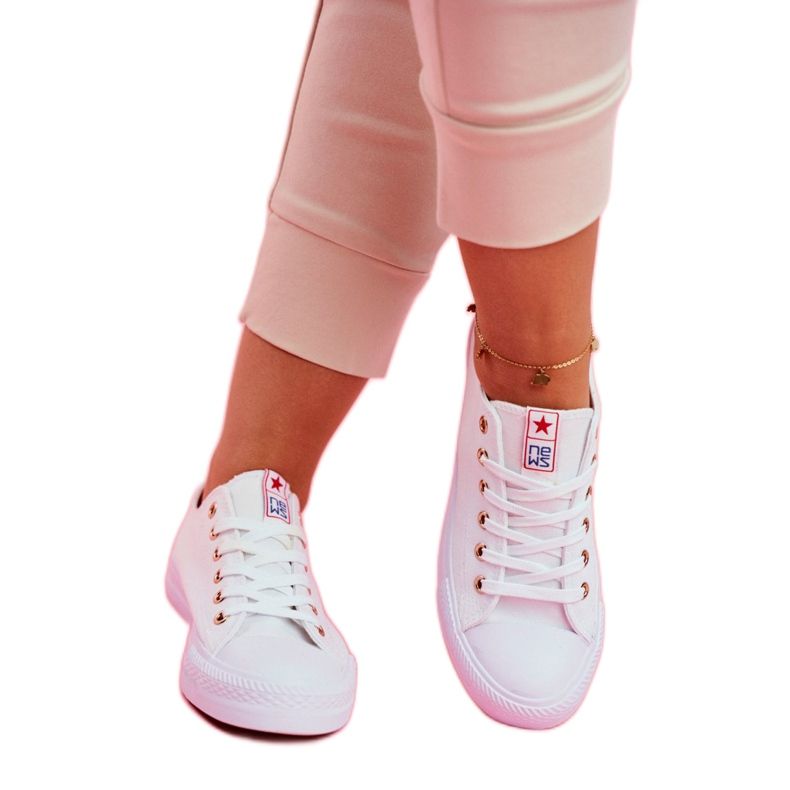 NEWS Adidași de damă din material textil alb Ecoma 2