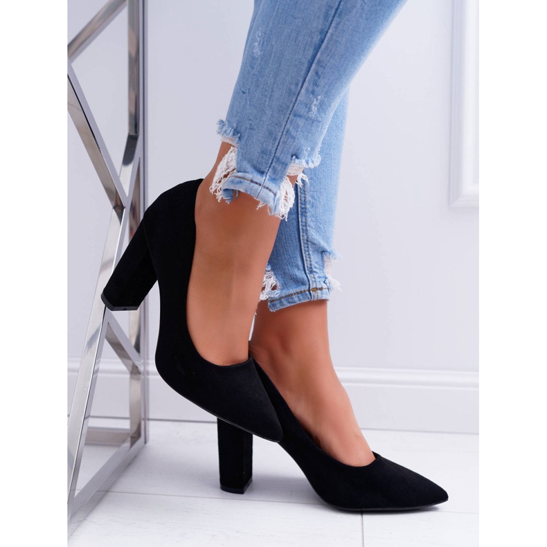 SEA Pompă de damă pe toc de piele de căprioară neagră negru 2