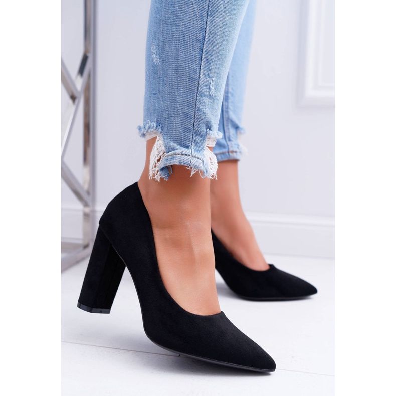 SEA Pompă de damă pe toc de piele de căprioară neagră negru 1