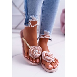 Papuci de damă Flip-flops Beige Flower Glitter Elenda bej 2