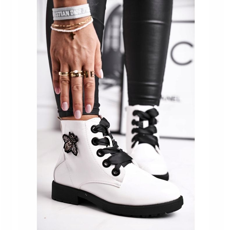 Cizme de damă cu toc plat lăcuit alb Sergio Leone BT530 2