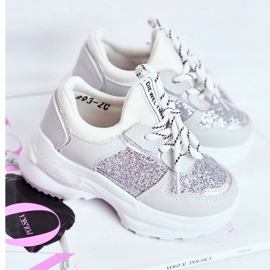 FRROCK Pantofi sport pentru copii cu brocart argintiu Matylda alb gri 1