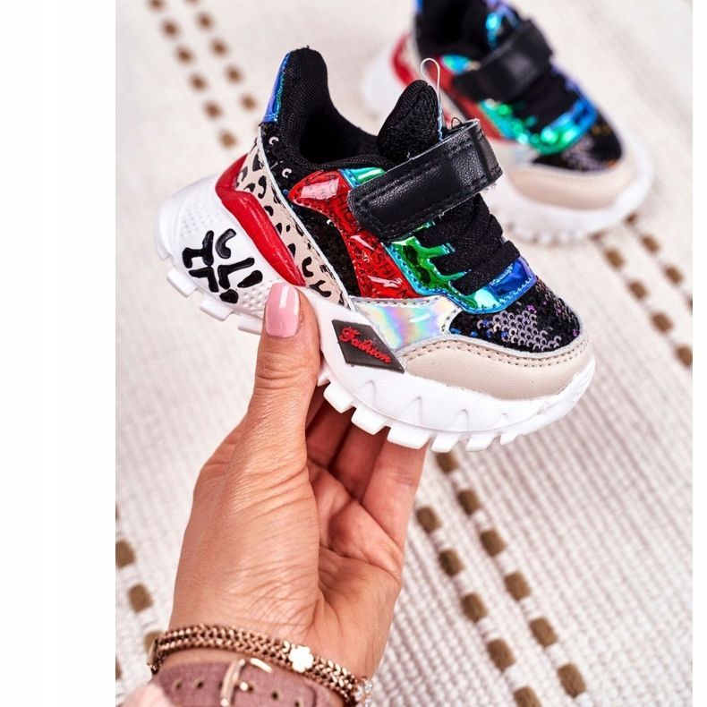 FRROCK Pantofi sport pentru copii cu velcro negru Be Happy multicolor 1