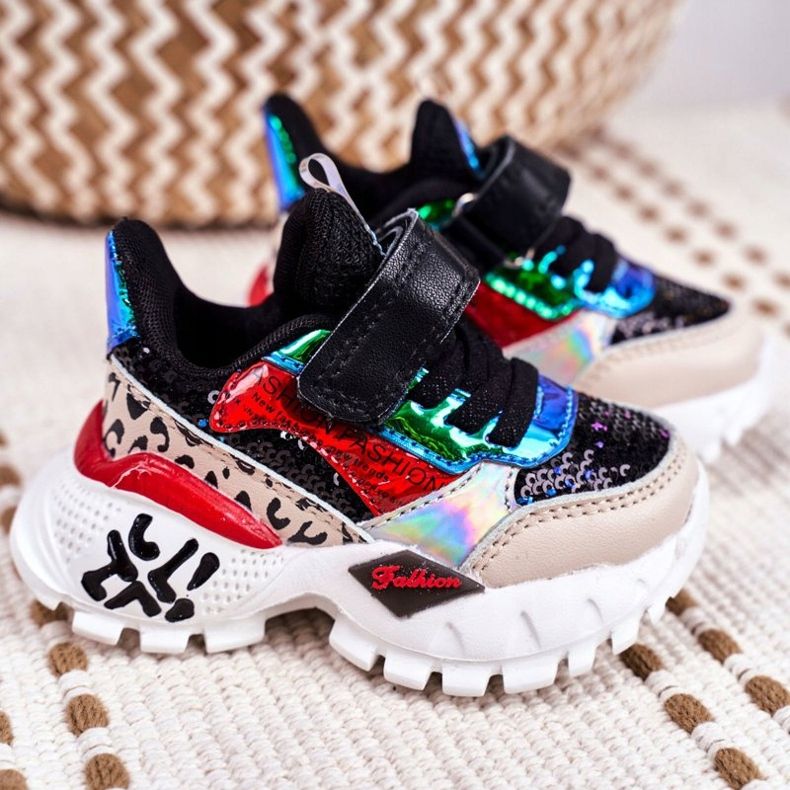 FRROCK Pantofi sport pentru copii cu velcro negru Be Happy multicolor 2