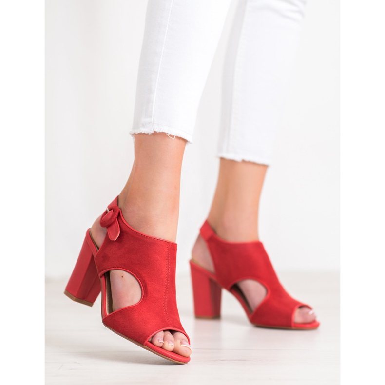 Weide Sandale construite cu piele de căprioară roșu 2