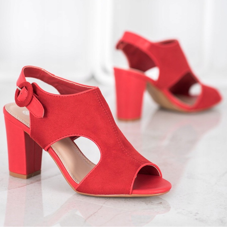 Weide Sandale construite cu piele de căprioară roșu 1