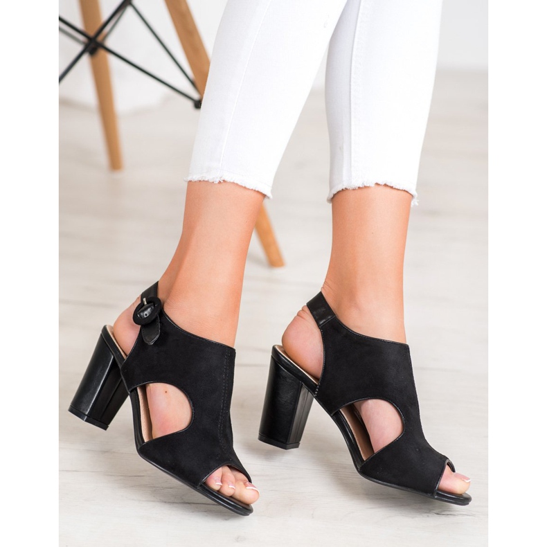 Weide Sandale construite cu piele de căprioară negru 1