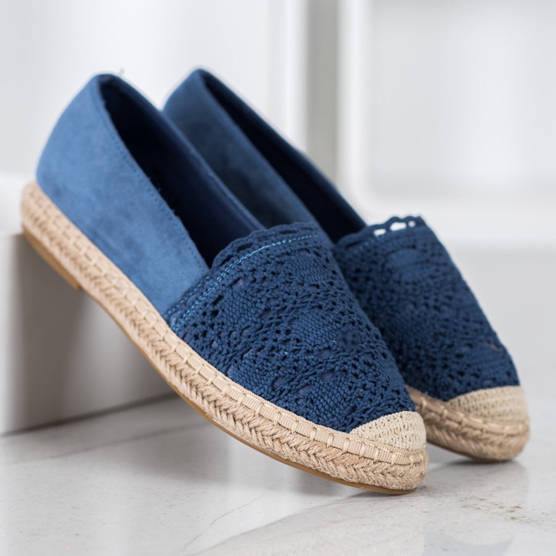 Small Swan Espadrile din piele intoarsa cu dantela albastru 2