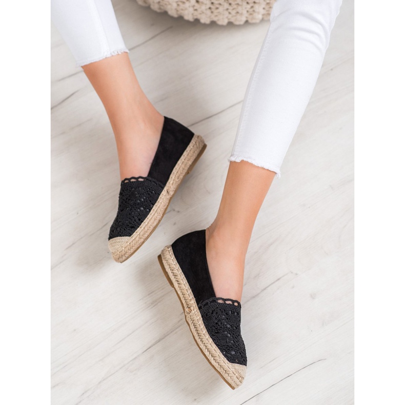 Small Swan Espadrile din piele intoarsa cu dantela negru 2