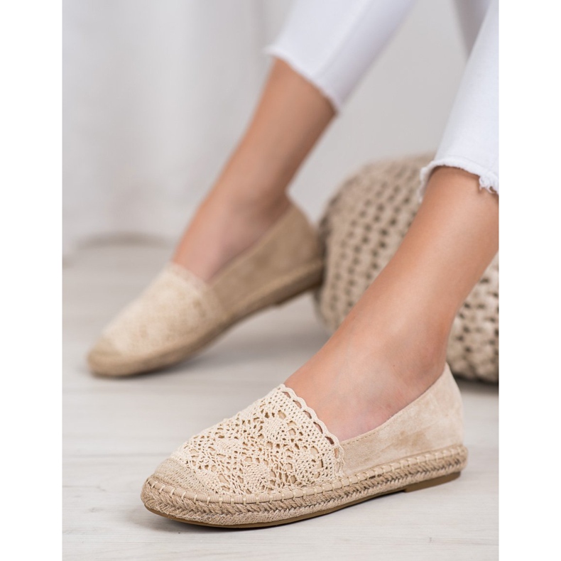 Small Swan Espadrile din piele intoarsa cu dantela maro 1