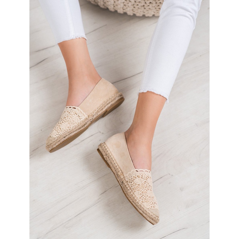 Small Swan Espadrile din piele intoarsa cu dantela maro 2 Small Swan Espadrile din piele intoarsa cu dantela maro 2