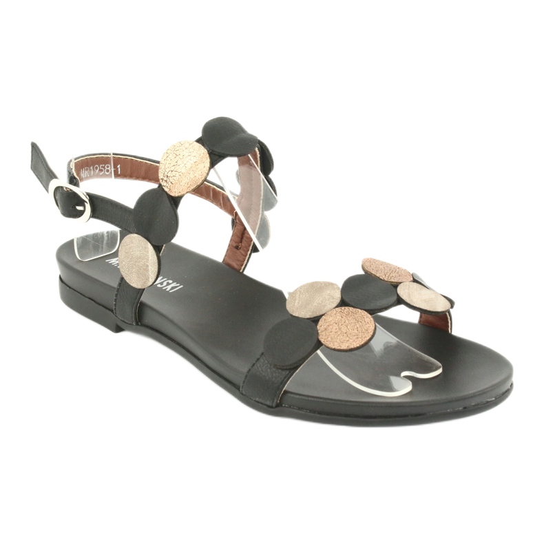 M.Daszyński Sandale negre cu inele aurii Daszyński MR1958-1 negru galben 1