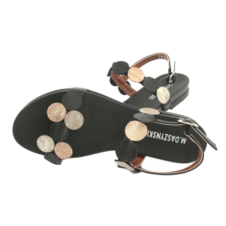 M.Daszyński Sandale negre cu inele aurii Daszyński MR1958-1 negru galben 4