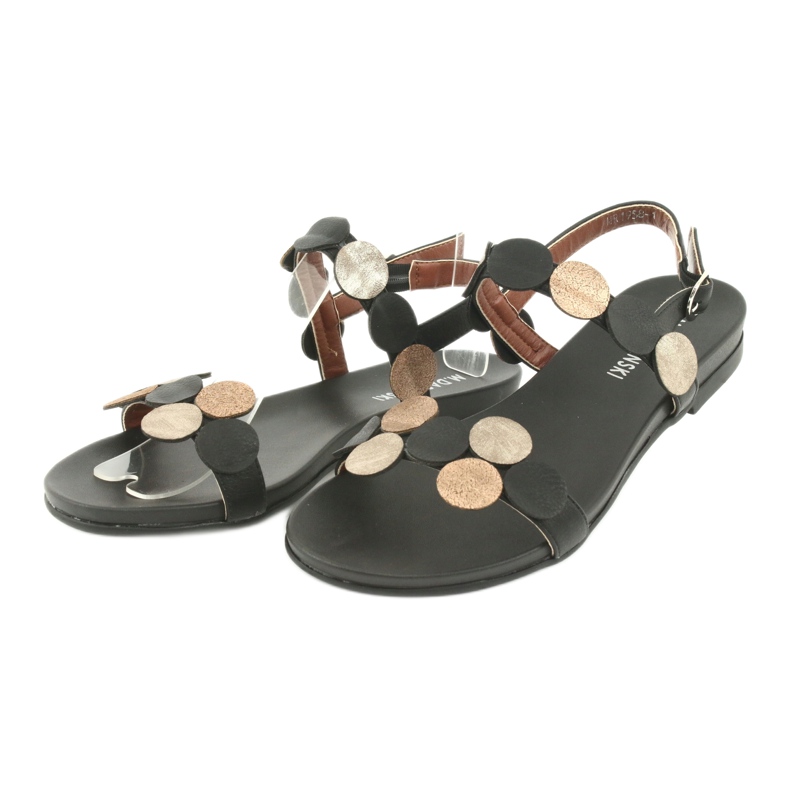 M.Daszyński Sandale negre cu inele aurii Daszyński MR1958-1 negru galben 3