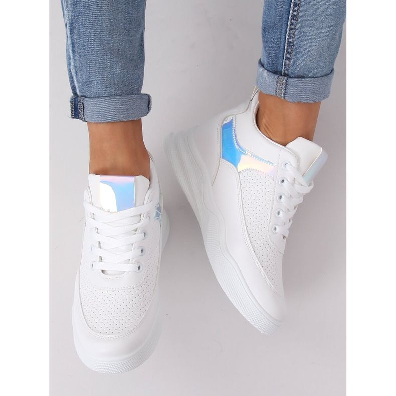 Pantofi sport albi tocuri cu toc 85-429 ALB / ARGINT 1