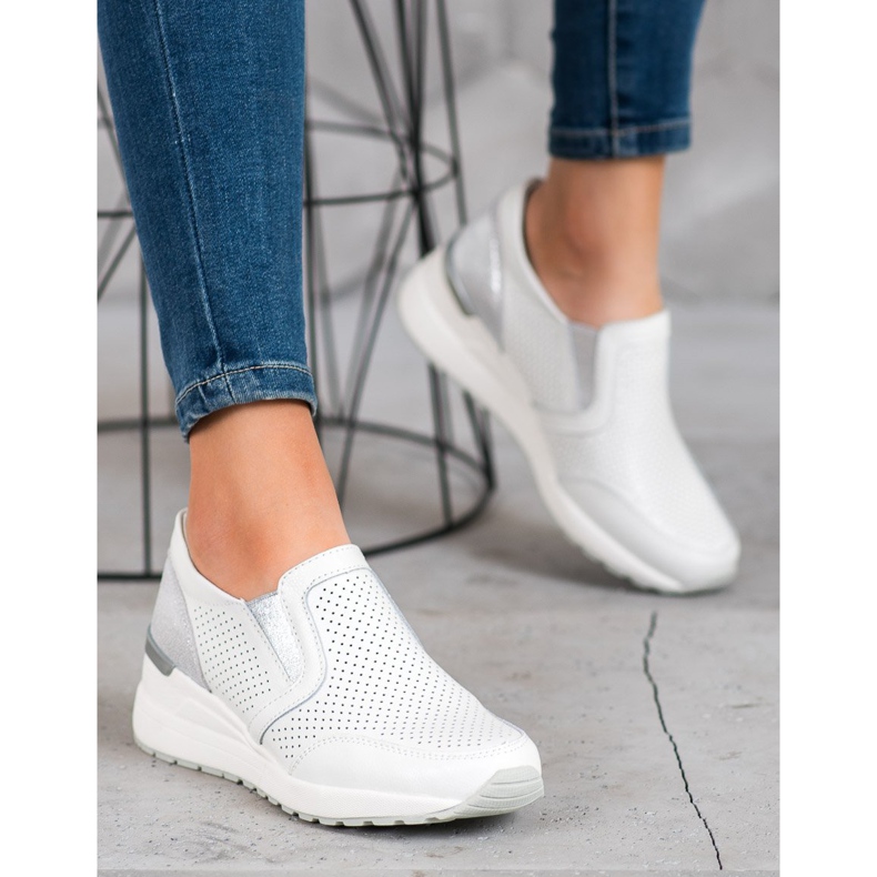 Filippo Slipons din piele ajurată alb gri 2