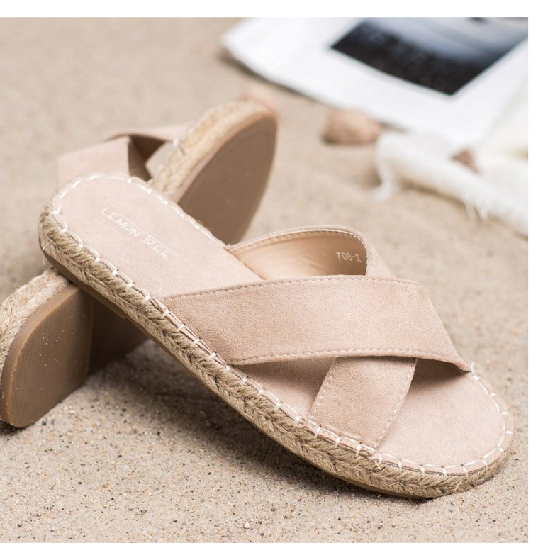 SHELOVET Papuci confortabili din piele intoarsa bej 1