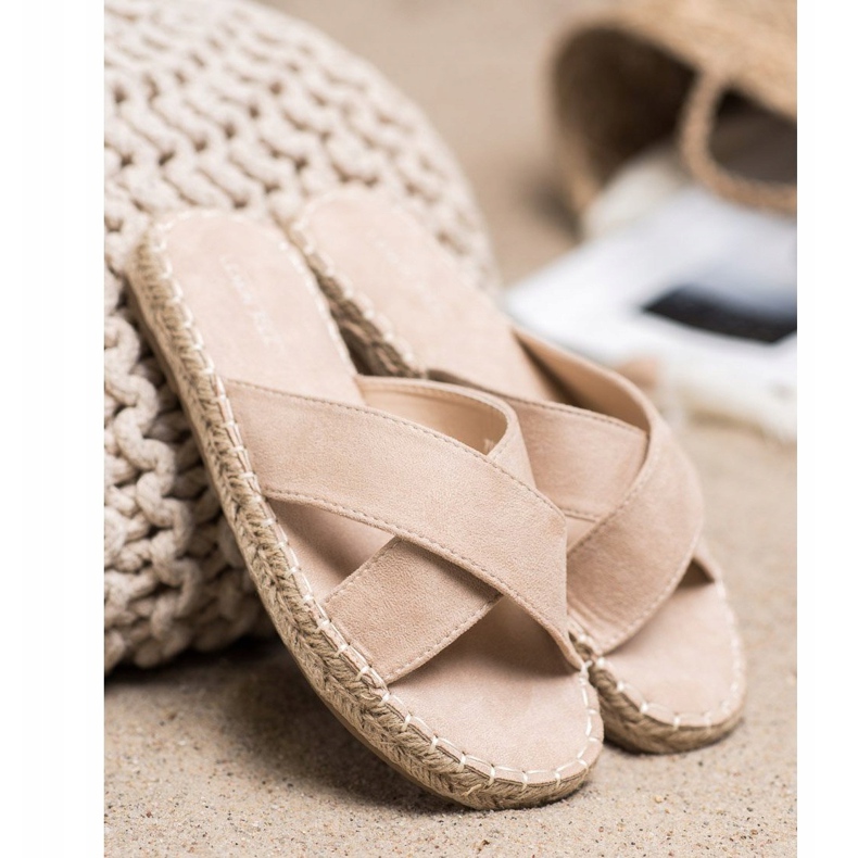 SHELOVET Papuci confortabili din piele intoarsa bej 2