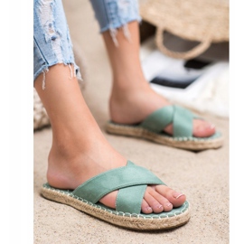 SHELOVET Papuci confortabili din piele intoarsa verde 1