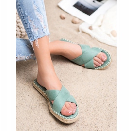 SHELOVET Papuci confortabili din piele intoarsa verde 2