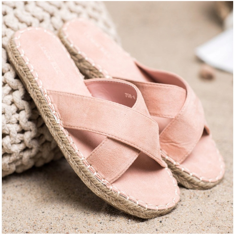 SHELOVET Papuci confortabili din piele intoarsa roz 2