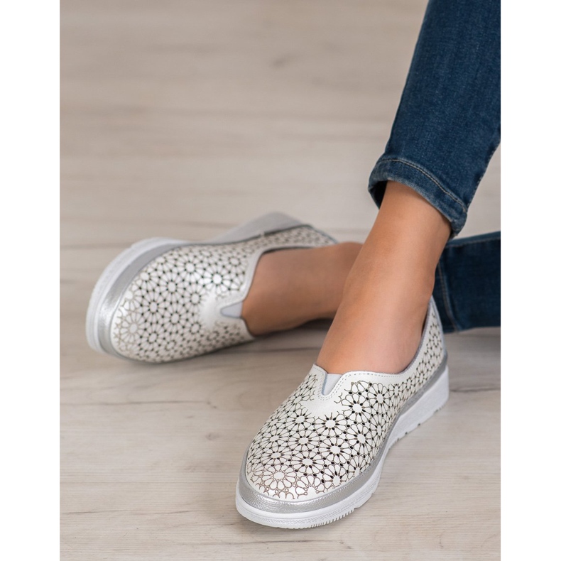 Filippo Sliponi din piele cu model floral alb galben 1