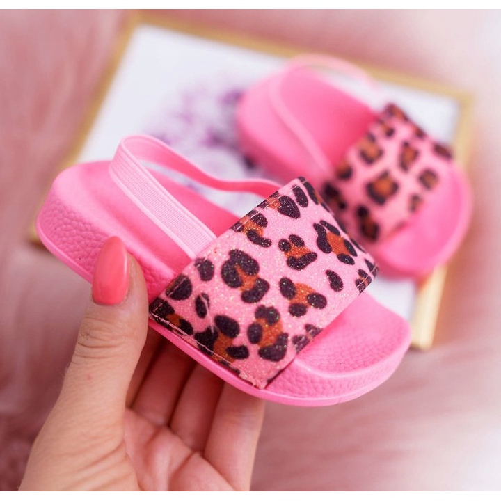 FRROCK Papuci pentru fete copii Brocart Leopard Pink Rimia roz 2