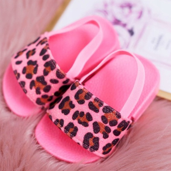 FRROCK Papuci pentru fete copii Brocart Leopard Pink Rimia roz 1