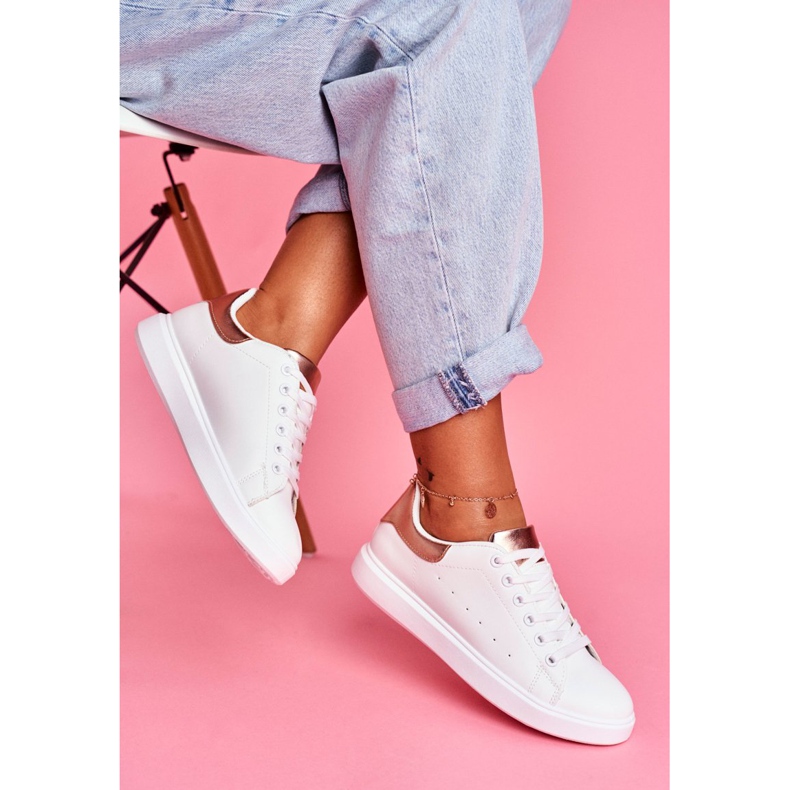 SEA Încălțăminte sport de damă albă cu toc Champagne Milly roz 2