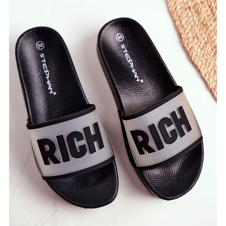 SEA Papuci negri bogați de damă pe platformă negru 1