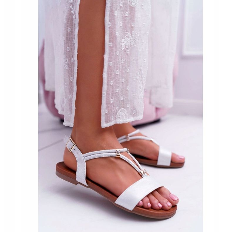 S.Barski Sandale plate pentru femei cu curele și zirconiu cubic Silver Madeline gri 1