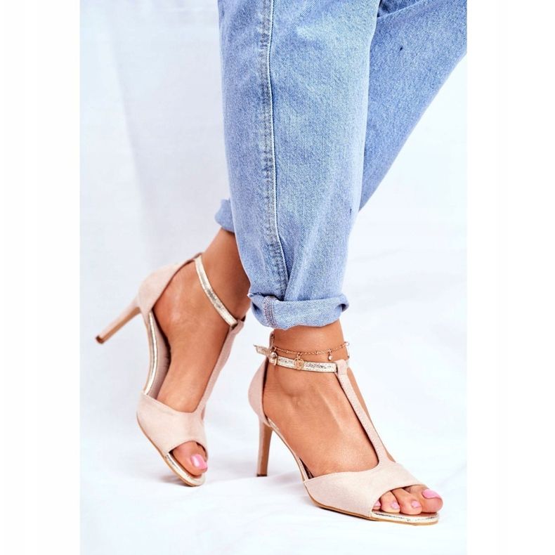 S.Barski Sandale pentru femei cu toc înalt Bej 280-58 Move On Me 1