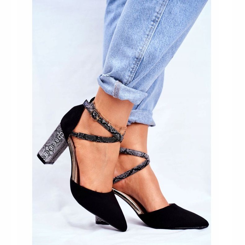 S.Barski Pompă de damă pe toc negru șarpe împreună multicolor 1